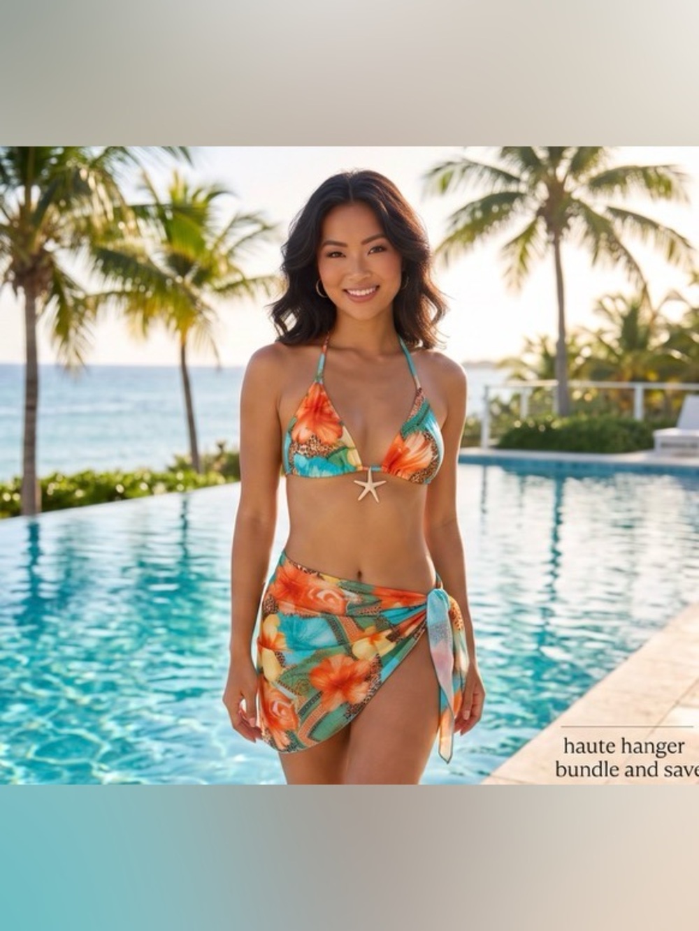 💕 Floral Tie-Side Bikini Set in Teal & Orange NWT 💕 size 6 suit with cover up